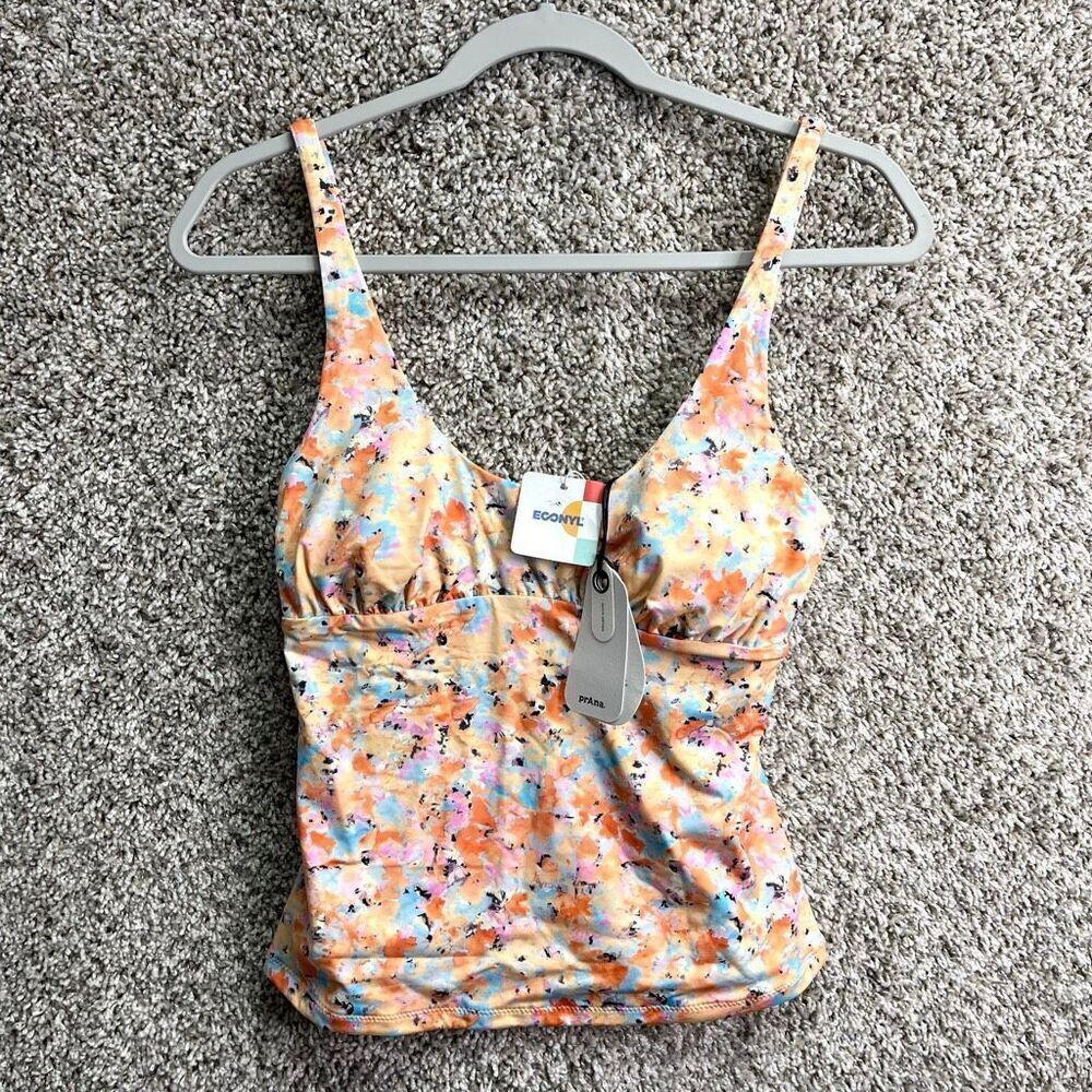 Prana Tankini Top Women’s XS Mallorca Orange Watercolor Print Swimsuit NWT